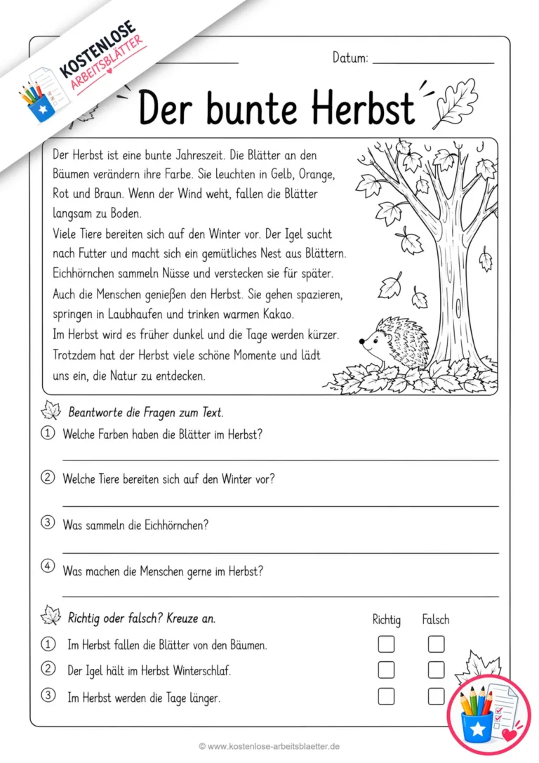 Lesetext mit Fragen: Der bunte Herbst